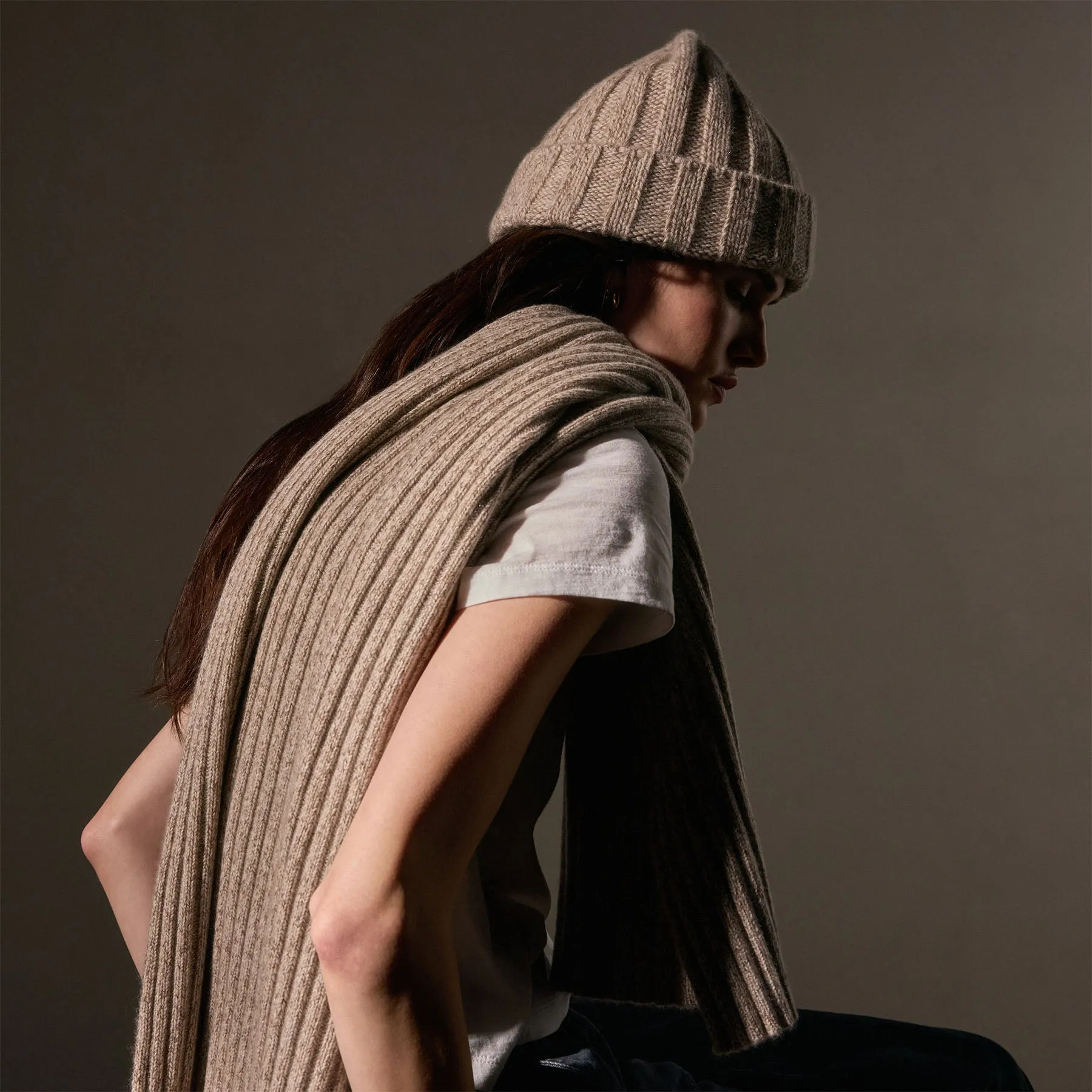 Recycled Cashmere Marled Scarves - Stone Marl