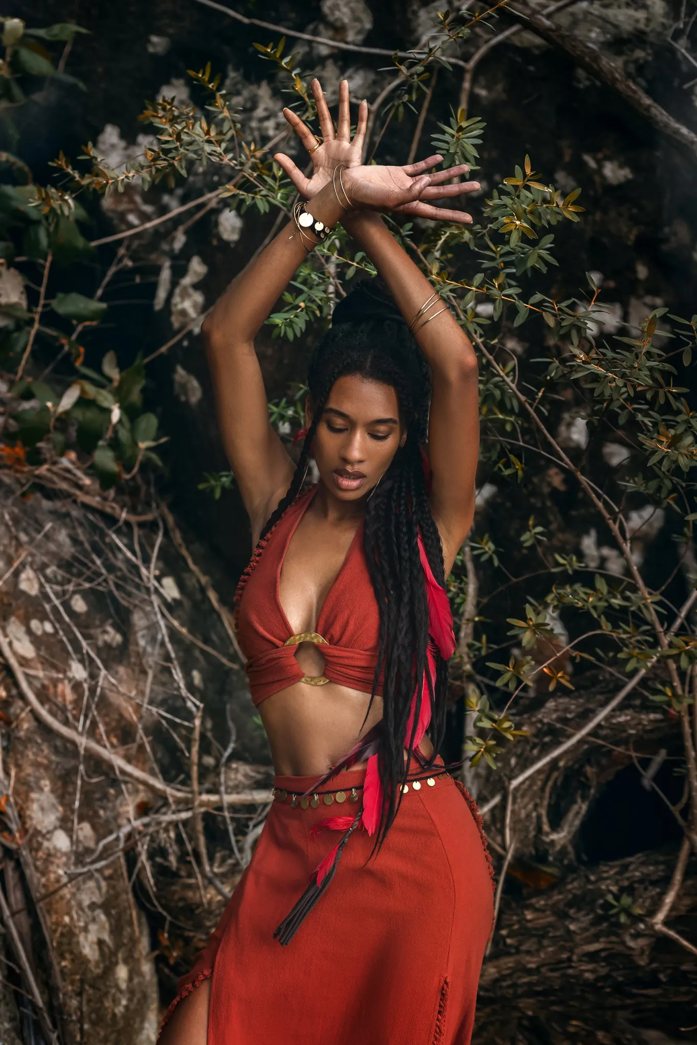 Red Boho Crop Top • Bohemian Top with Handmade Knots