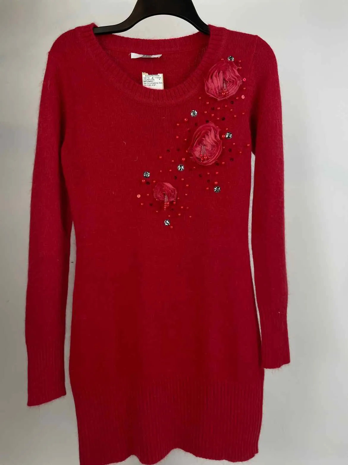 Red Collection Size S Red Knit embellished Body Con Long Sleeve Dress