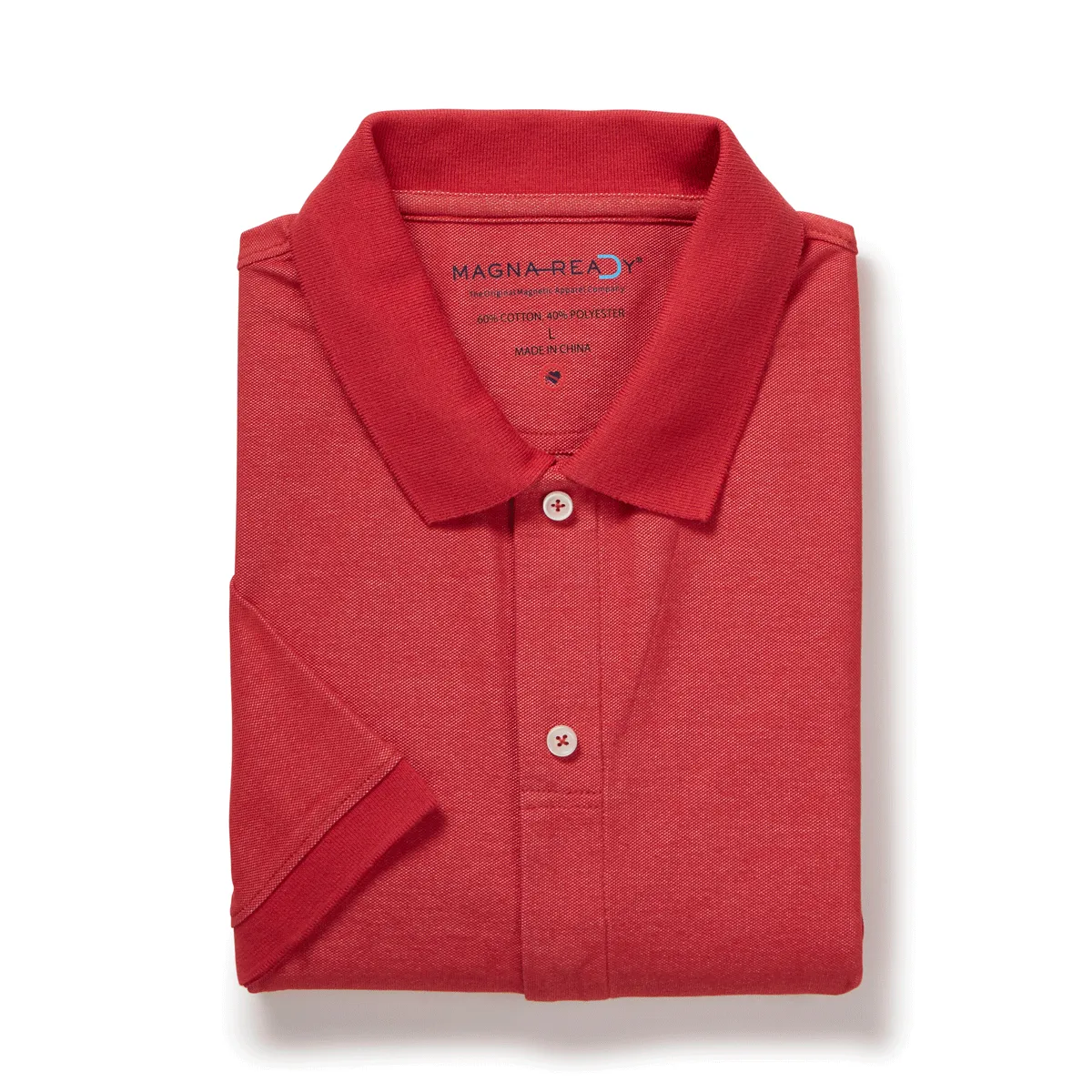 Red Heather Pique Knit Short Sleeve Polo with Magnetic Closures