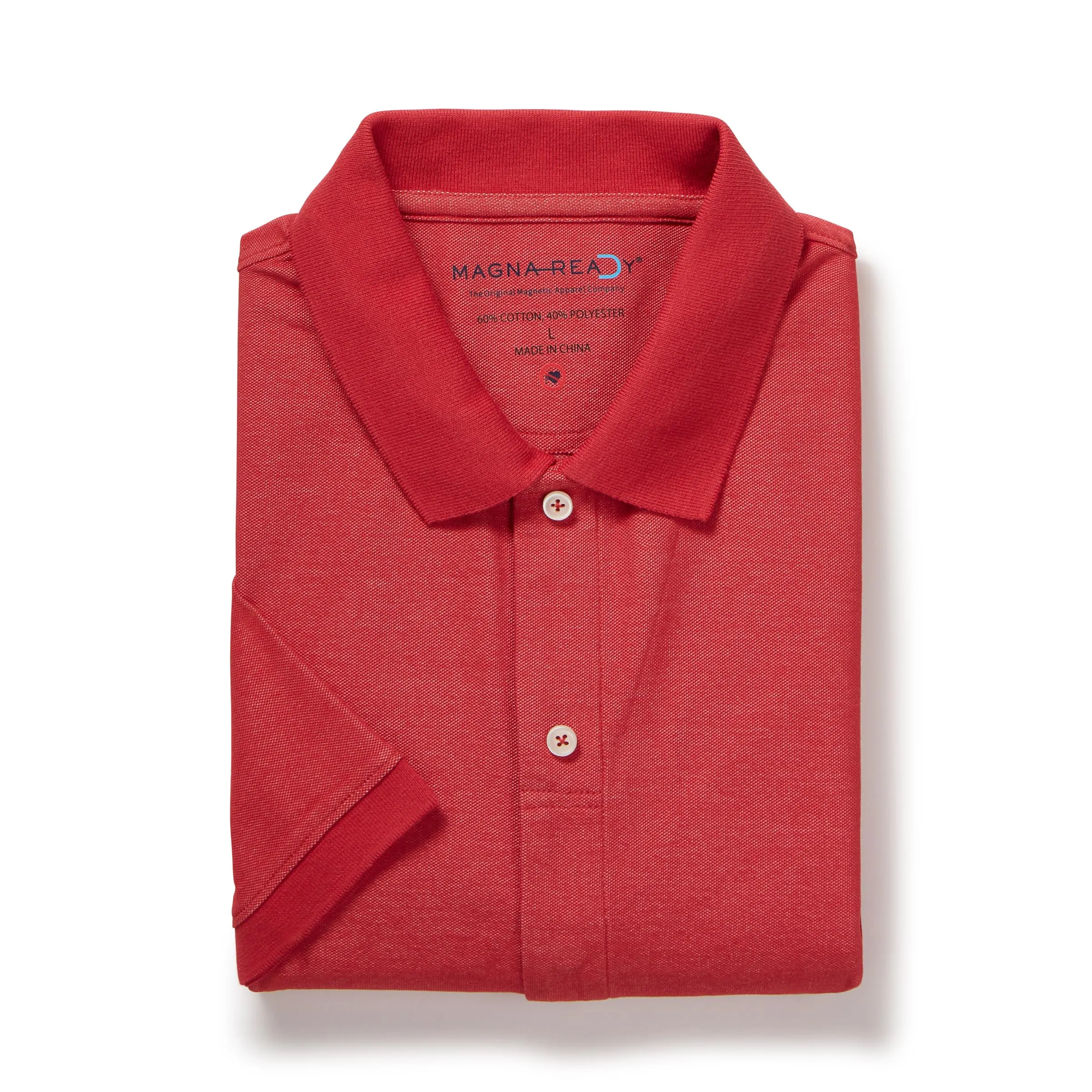 Red Heather Pique Knit Short Sleeve Polo with Magnetic Closures