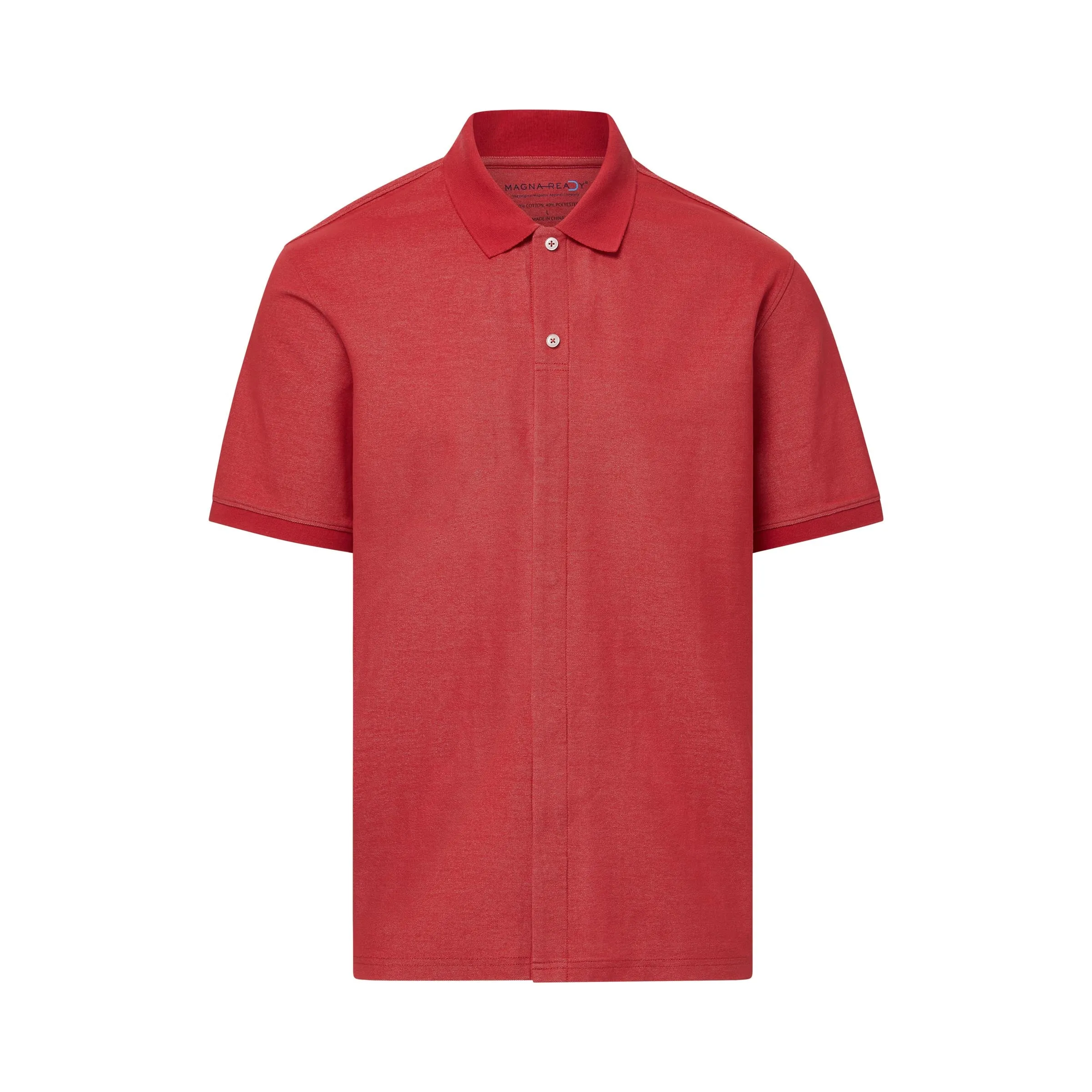 Red Heather Pique Knit Short Sleeve Polo with Magnetic Closures