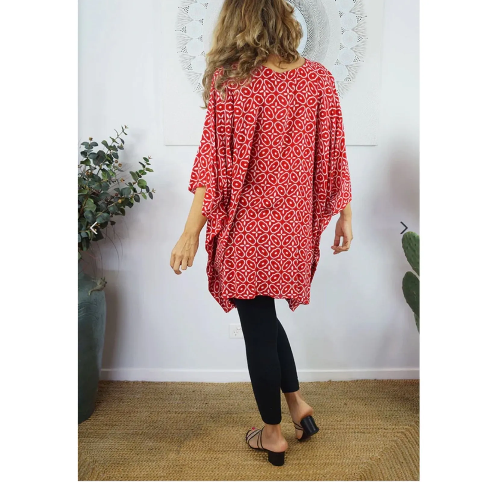 Red Maya Tunic Top Kaftan OSFA 14-26