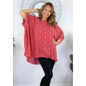 Red Maya Tunic Top Kaftan OSFA 14-26