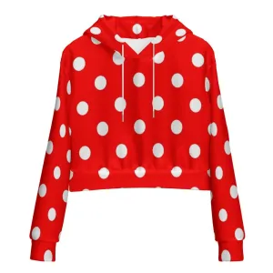 Red With White Polka Dots Women's Cropped Hoodie