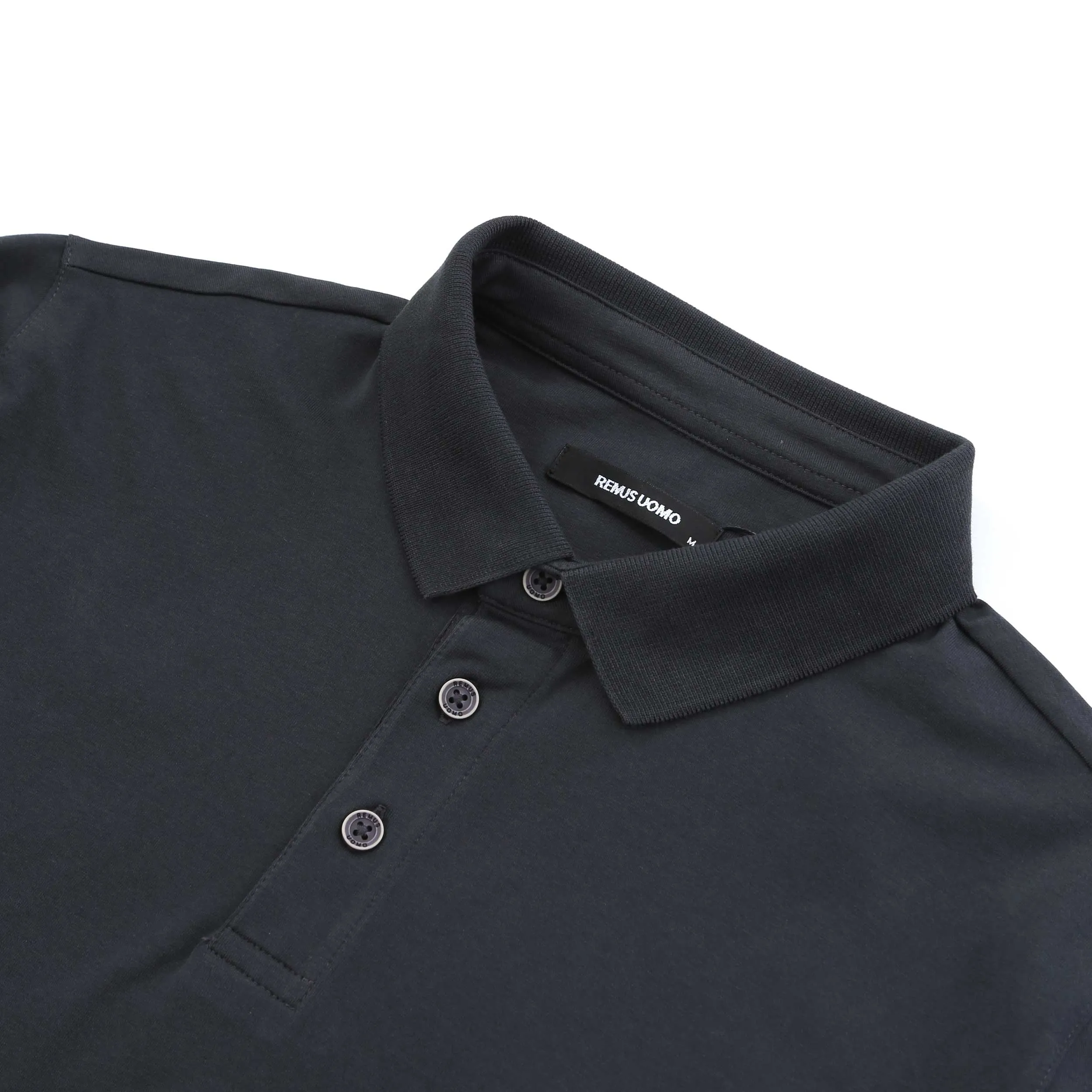 Remus Uomo Plain LS Polo Shirt in Charcoal