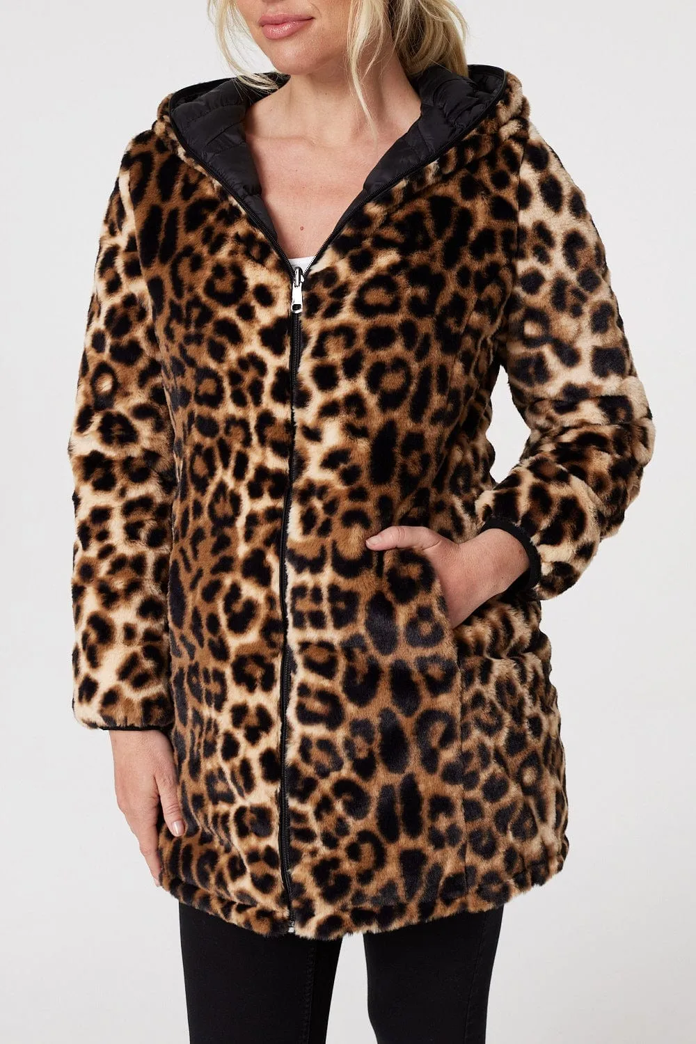 Reversible Leopard Faux Fur Puffer