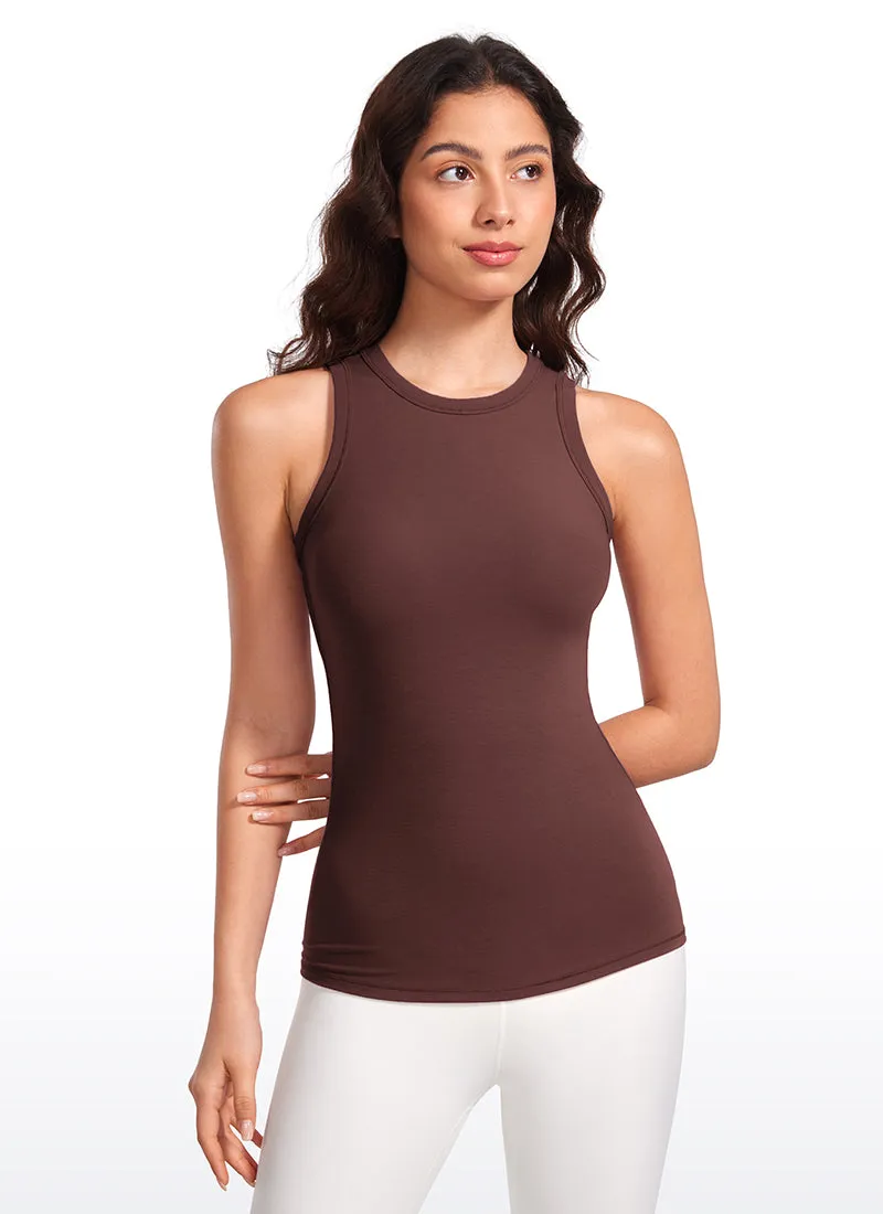 Ribbed Hip Length High Neck Racerback Tank