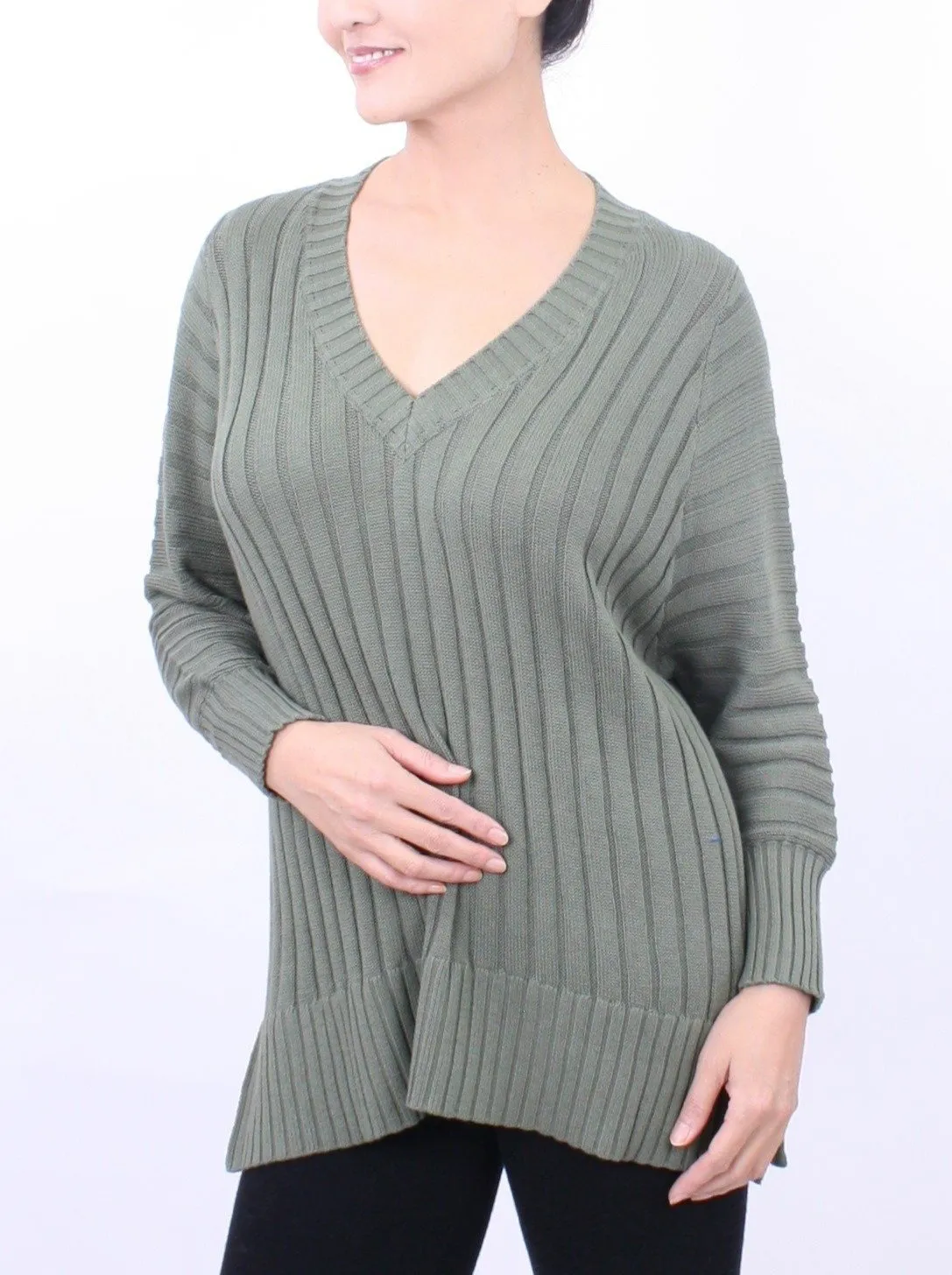 Ribbed V Neck Pullover