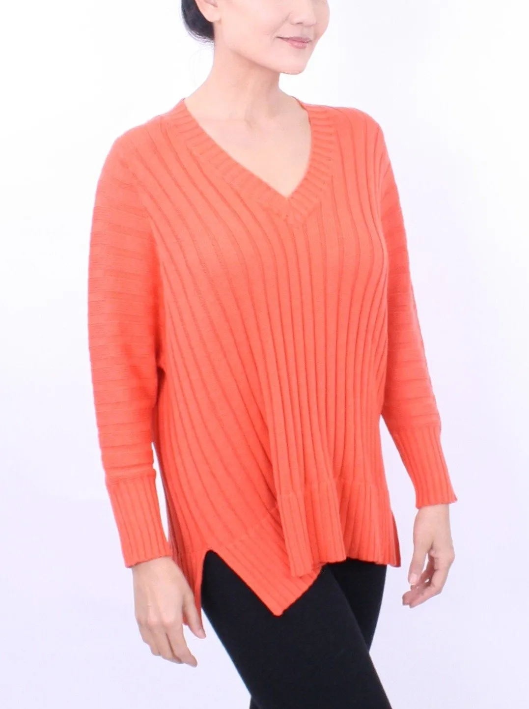 Ribbed V Neck Pullover