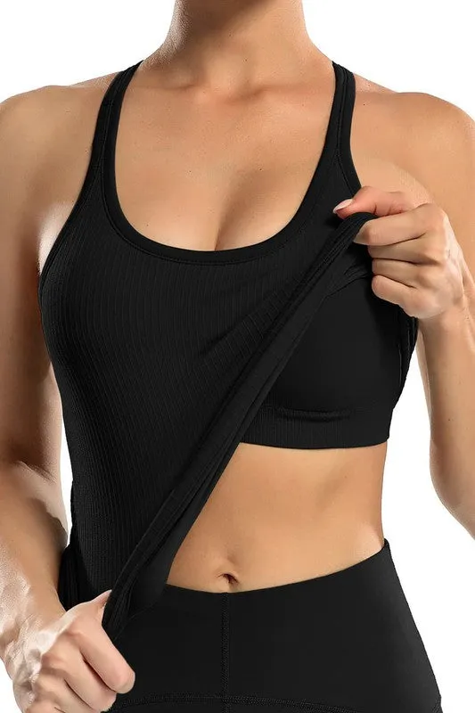 Ribbed Workout Tank Tops with Built in Bra