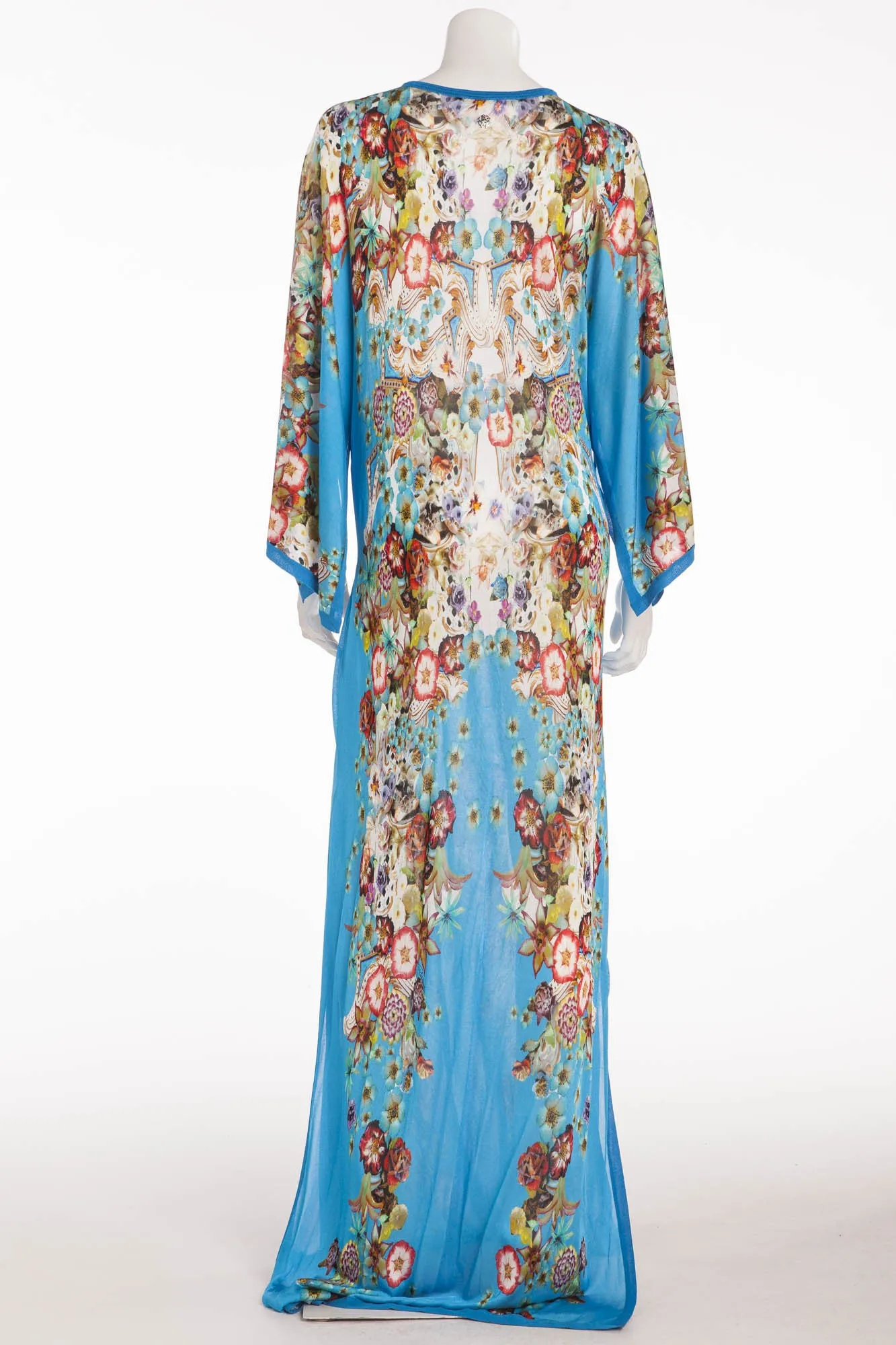 Roberto Cavalli - Blue  Floral print Fine knit Long Sleeve Maxi Dress IT 44