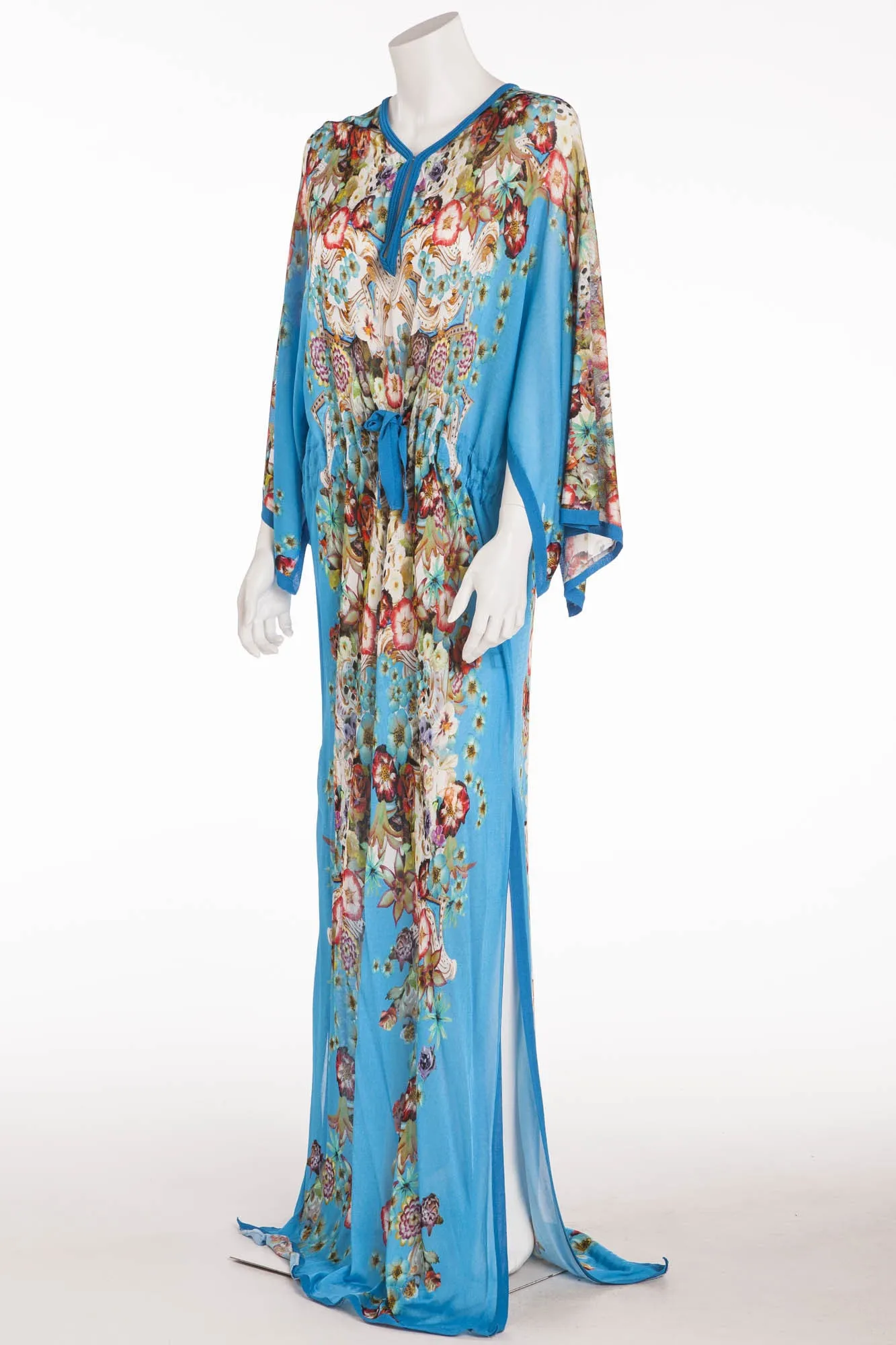 Roberto Cavalli - Blue  Floral print Fine knit Long Sleeve Maxi Dress IT 44