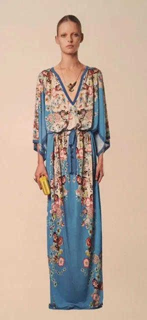 Roberto Cavalli - Blue  Floral print Fine knit Long Sleeve Maxi Dress IT 44