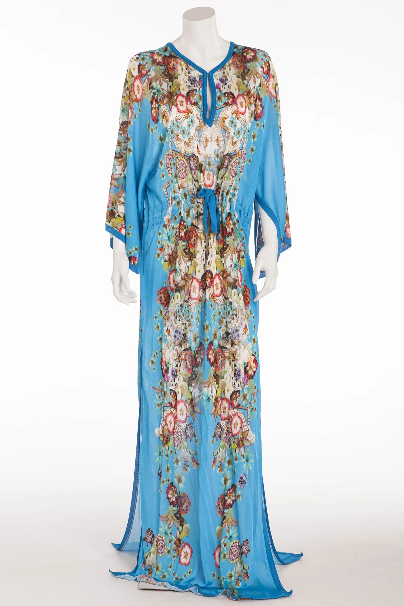 Roberto Cavalli - Blue  Floral print Fine knit Long Sleeve Maxi Dress IT 44