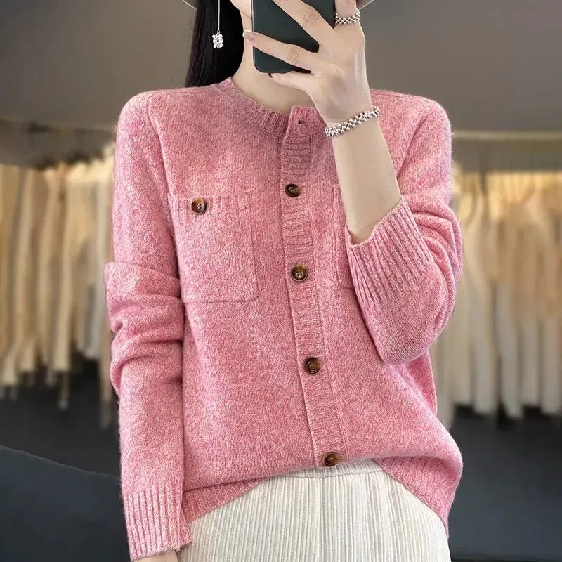 Round Neck Fancy Loose Slimming Long Sleeves Wool Base Shirt