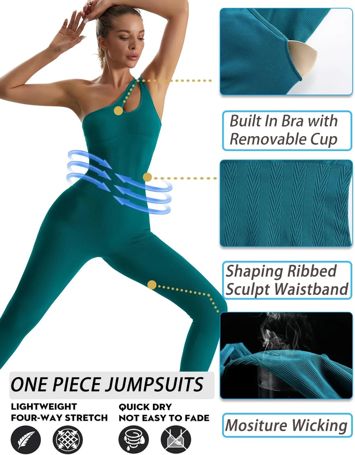 RUNNING GIRL One Piece Jumpsuits for Women, Ribbed Seamless Workout Bodysuit for Women with Tummy Control