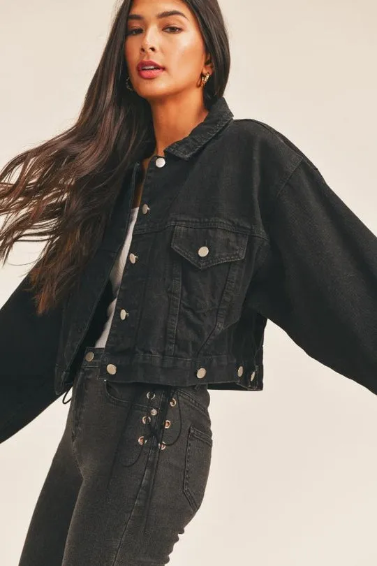 Sage The Label Tania Cropped Denim Jacket - Black