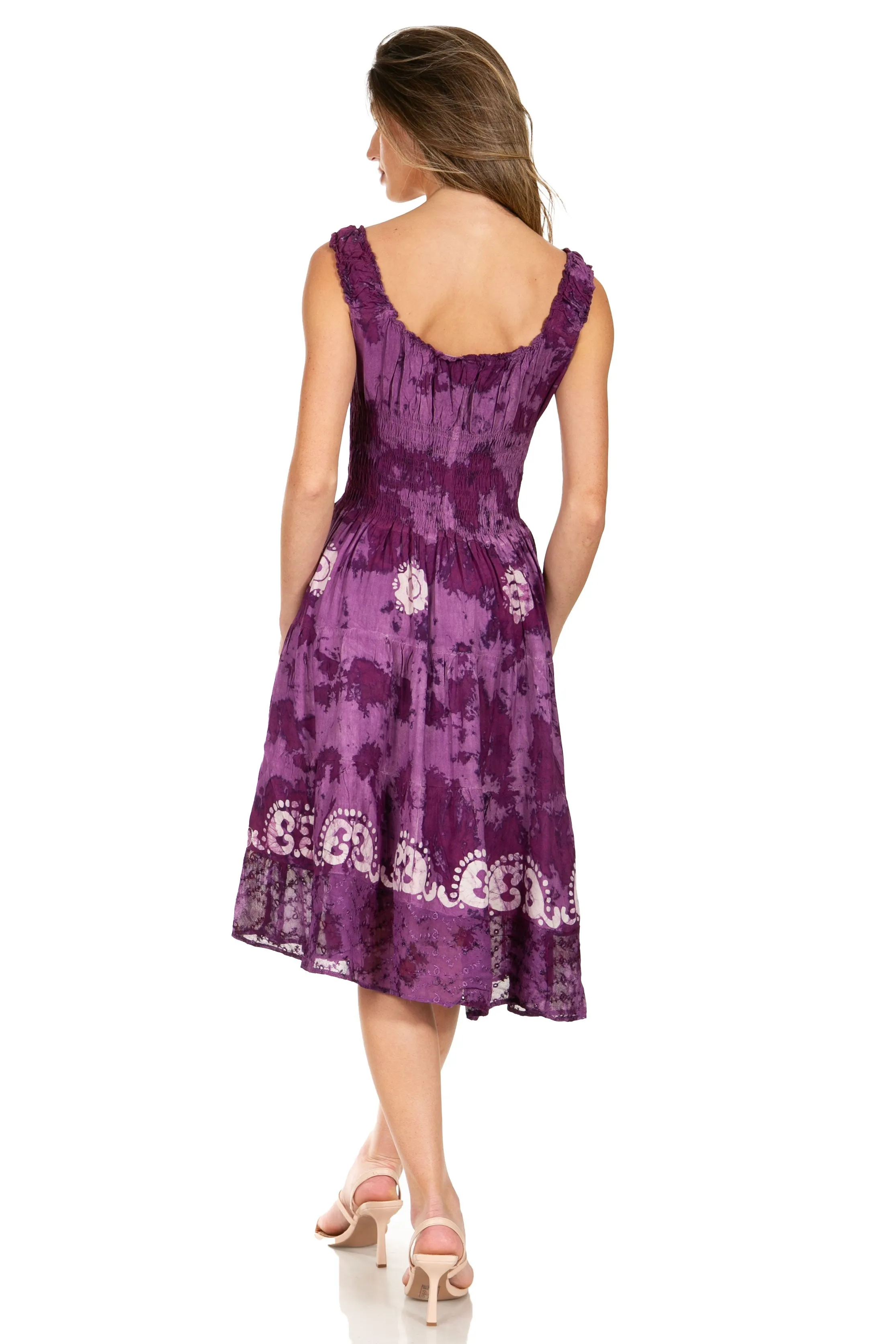 Sakkas Alba Women's Off The Shoulder Smock Ruffle Midi Dress Tie Dye & Embroidery