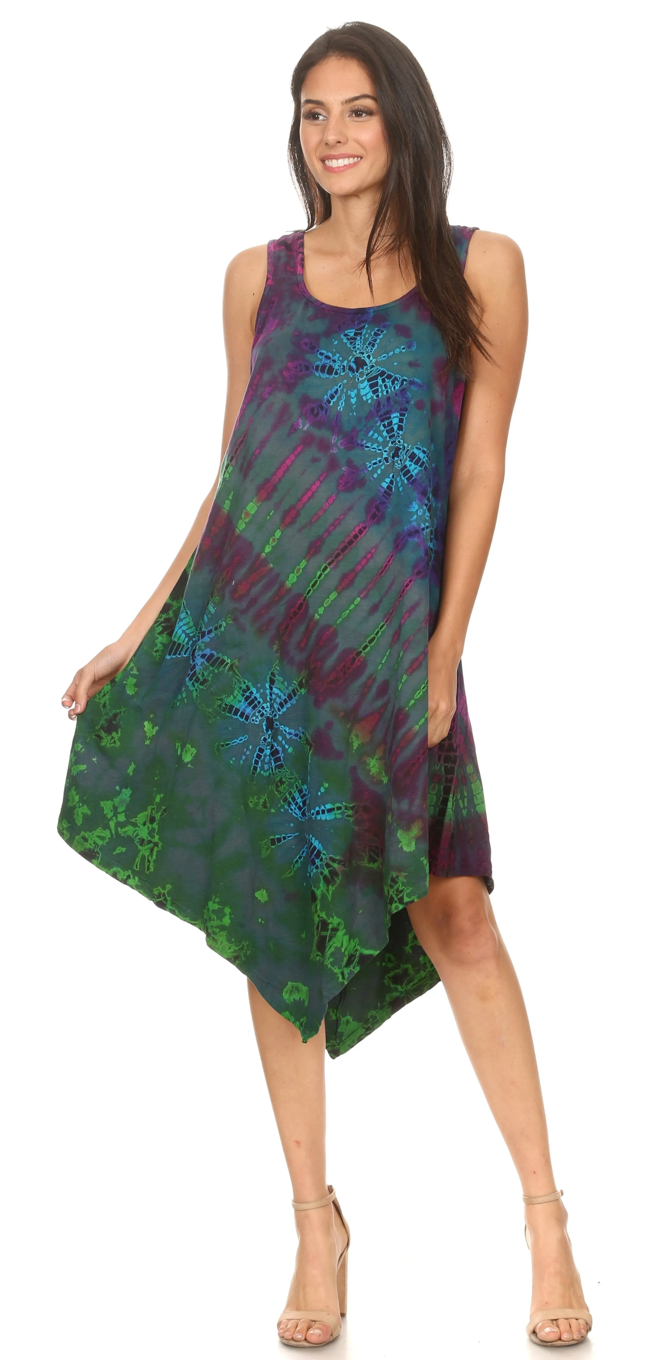 Sakkas Dylla Women's Sleeveless Tie Dye Casual Stretchy Loose Tank Dress Sundress