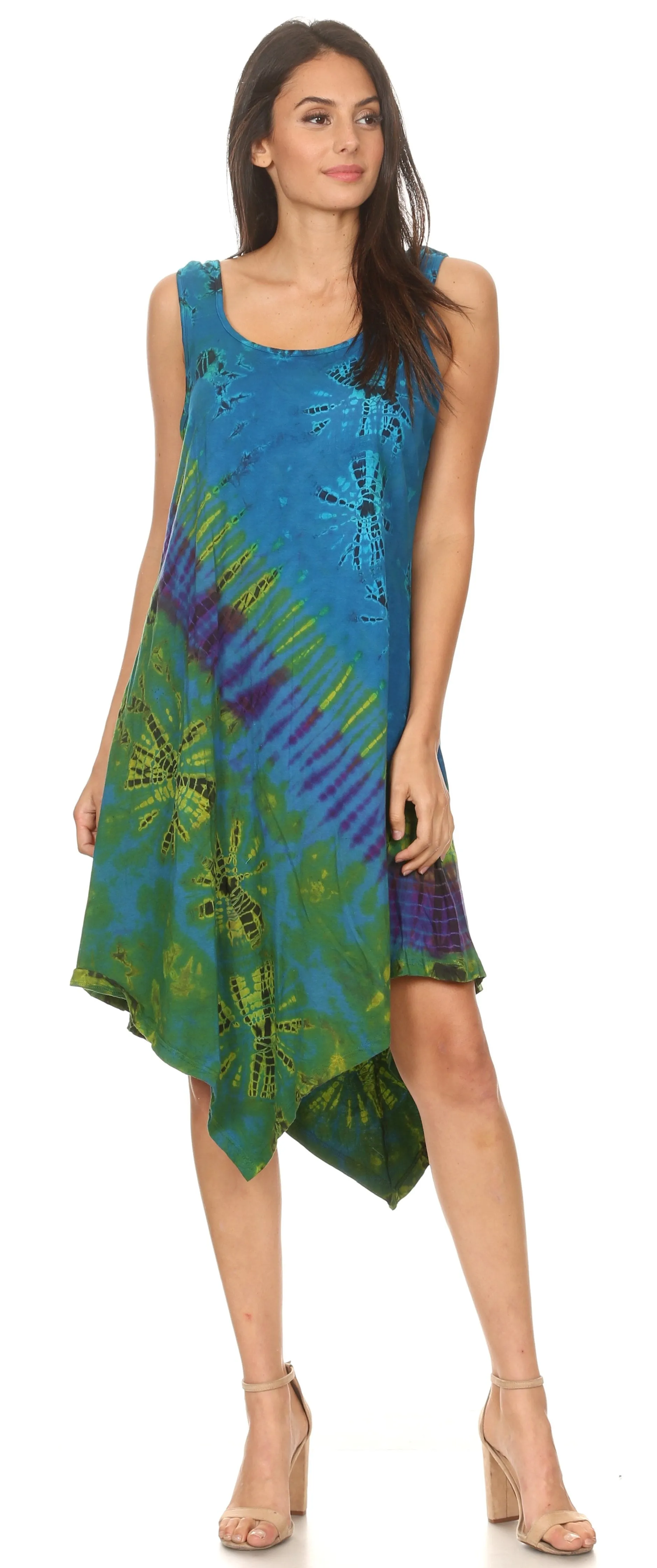 Sakkas Dylla Women's Sleeveless Tie Dye Casual Stretchy Loose Tank Dress Sundress