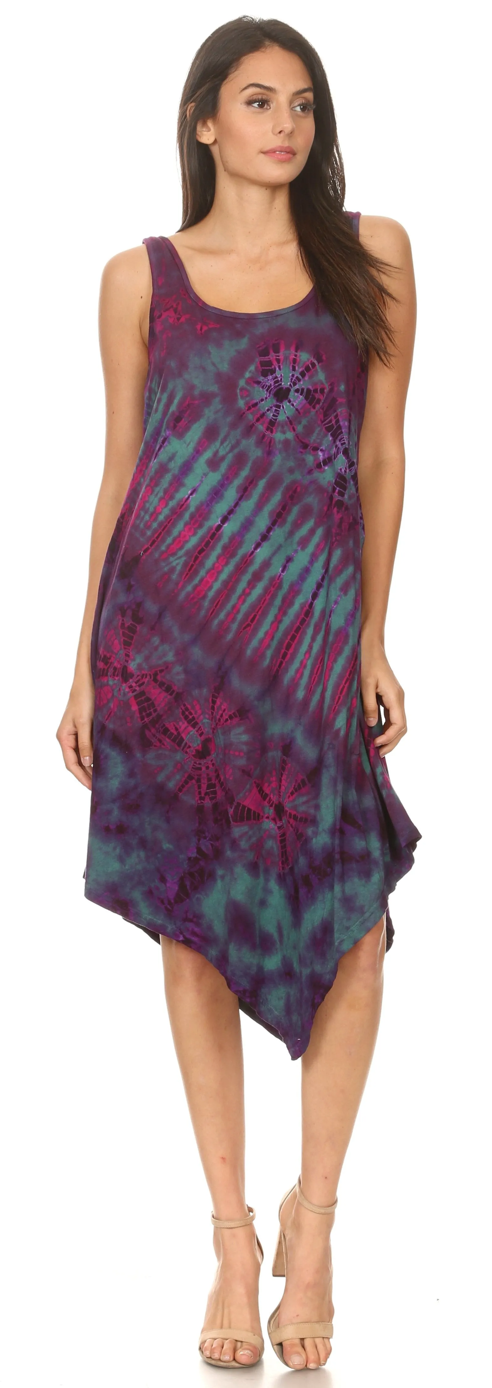 Sakkas Dylla Women's Sleeveless Tie Dye Casual Stretchy Loose Tank Dress Sundress