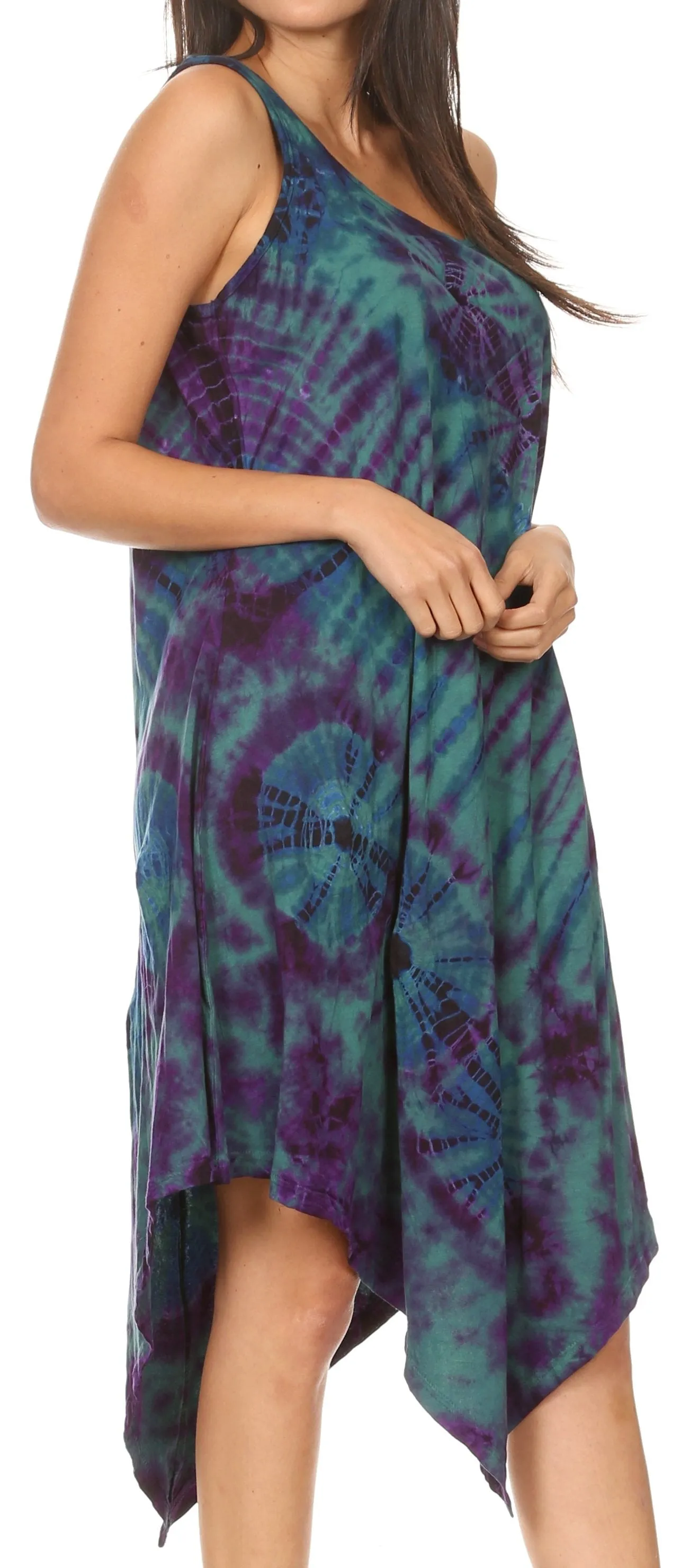 Sakkas Dylla Women's Sleeveless Tie Dye Casual Stretchy Loose Tank Dress Sundress