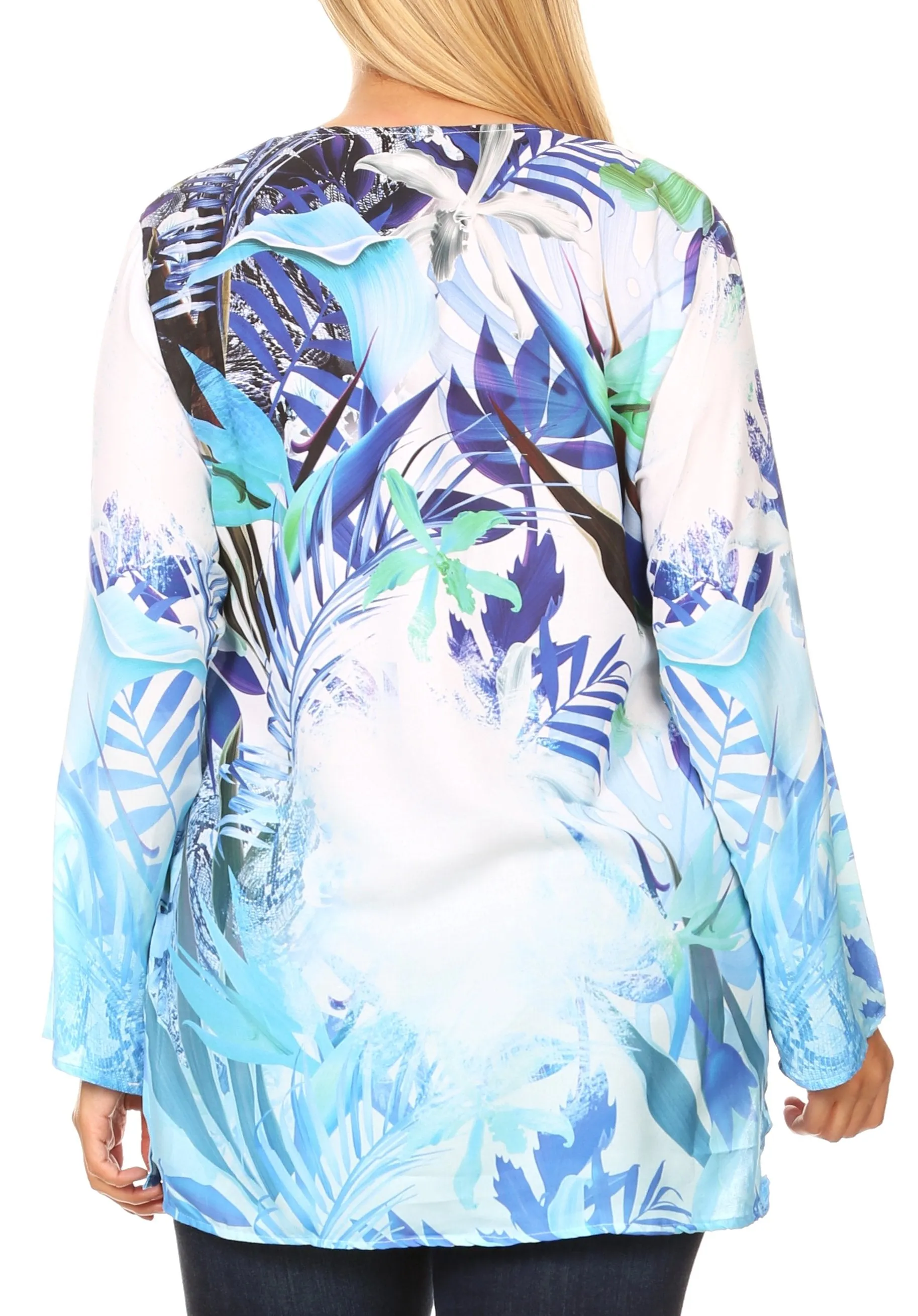 Sakkas Linea Women's Casual Floral Print Long Sleeve Swing Boho Pullover Tunic Top