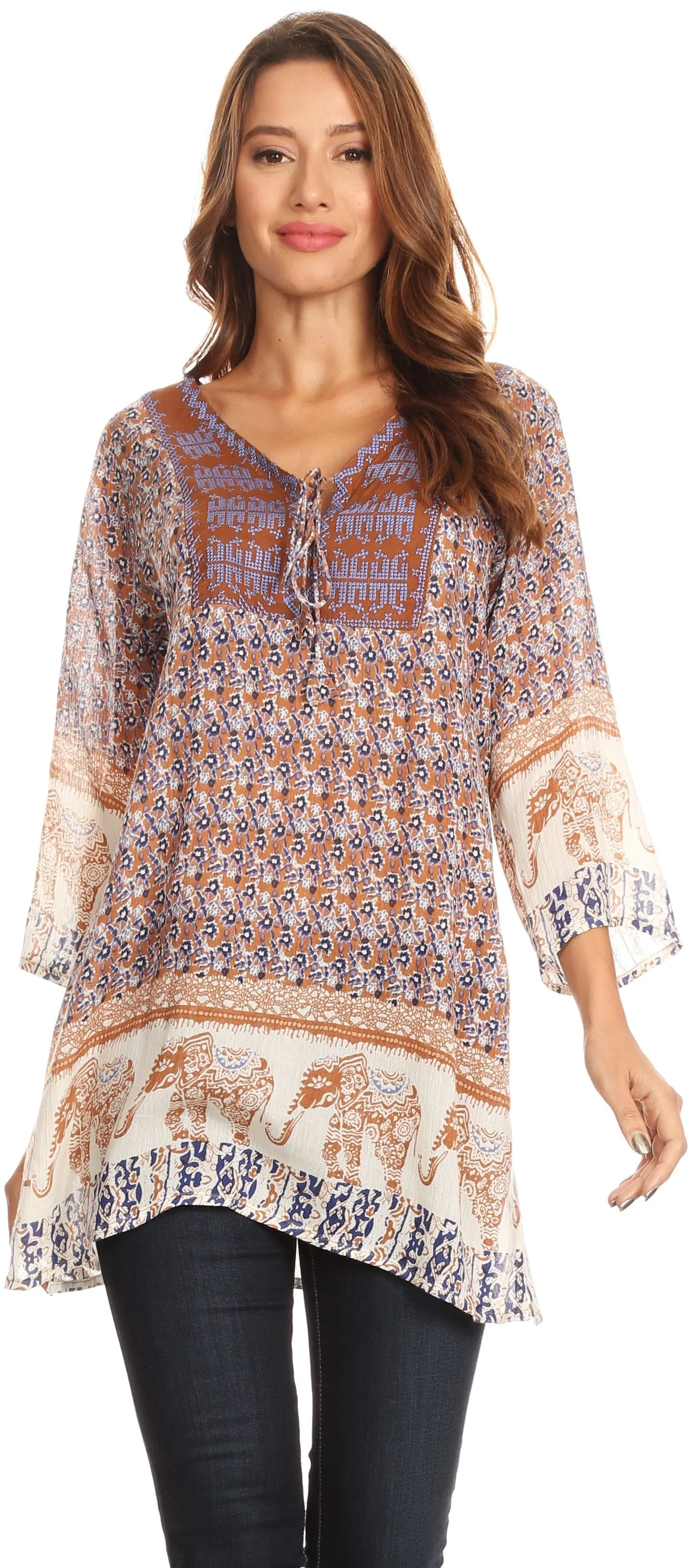 Sakkas Myra Ethnic Print Tunic with Embroidery