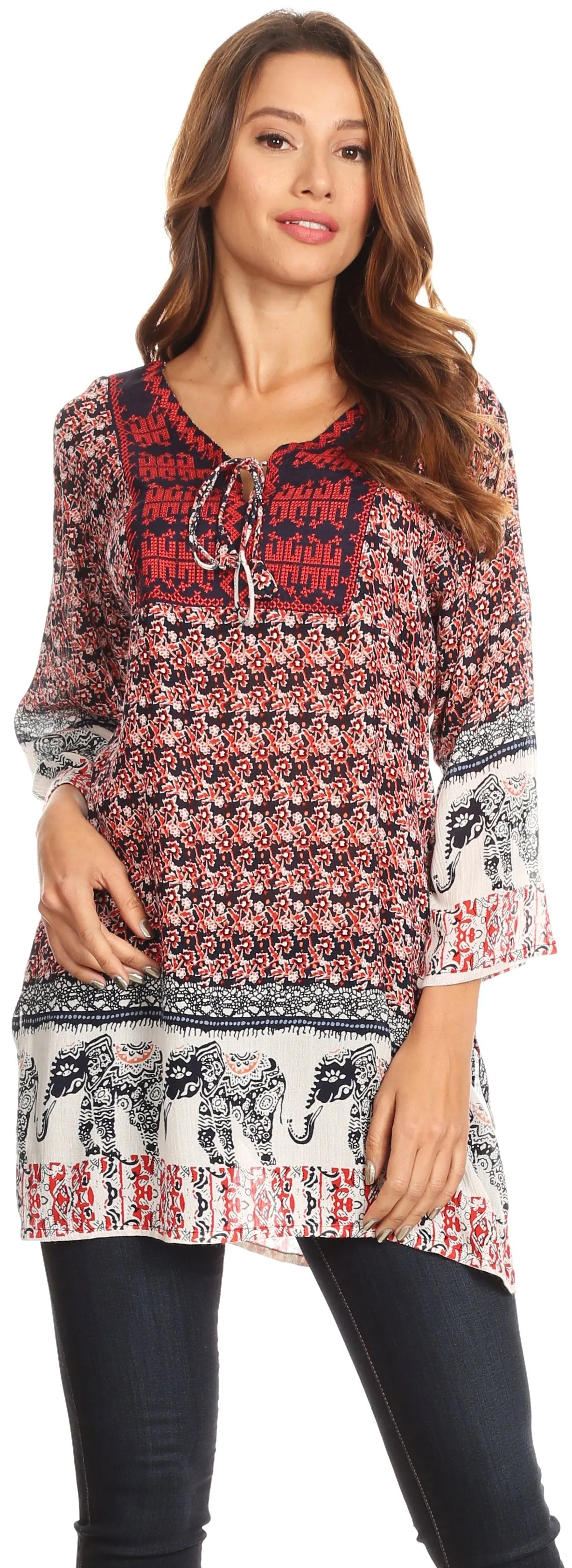 Sakkas Myra Ethnic Print Tunic with Embroidery