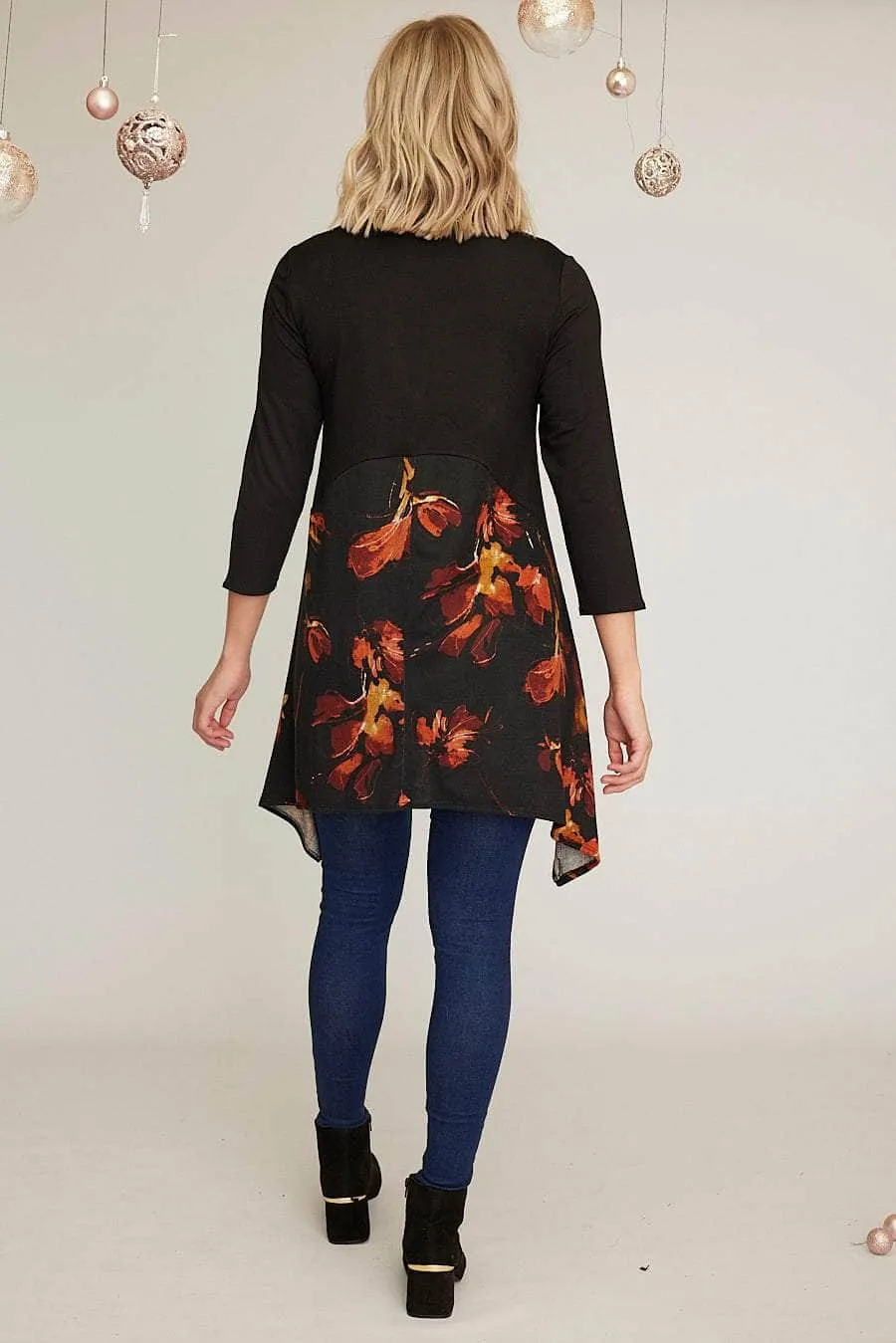 Saloos Autumn Leaves Print Tunic Dress with Necklace