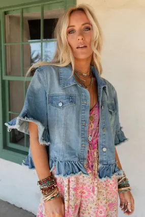 Scottie Ruffle Denim Jacket - Light Denim