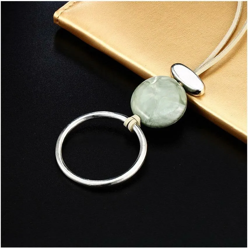 Sensa Long Circle Stone Pendant Necklace - Blue-Green