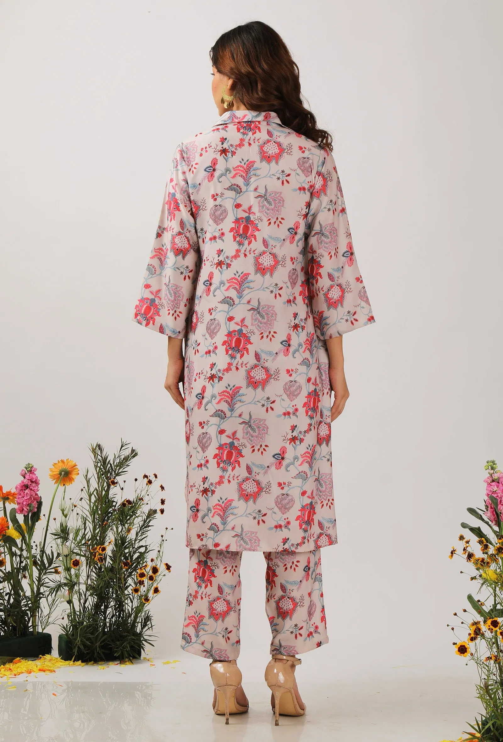 Set Of 2: Nadia Floral Chintz Shirt Tunic With Narrow Fit Pants