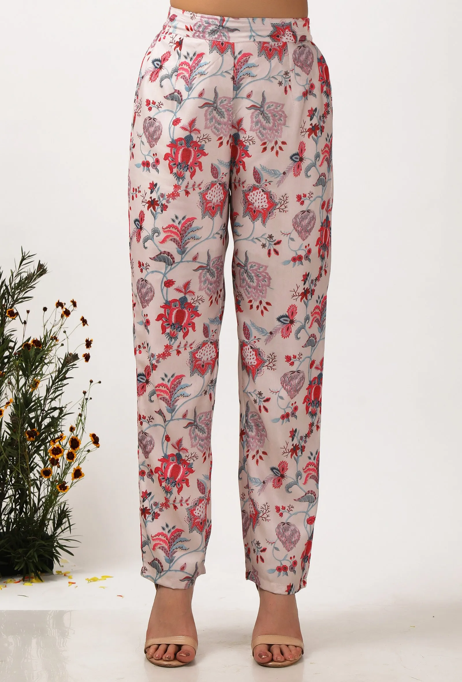 Set Of 2: Nadia Floral Chintz Shirt Tunic With Narrow Fit Pants