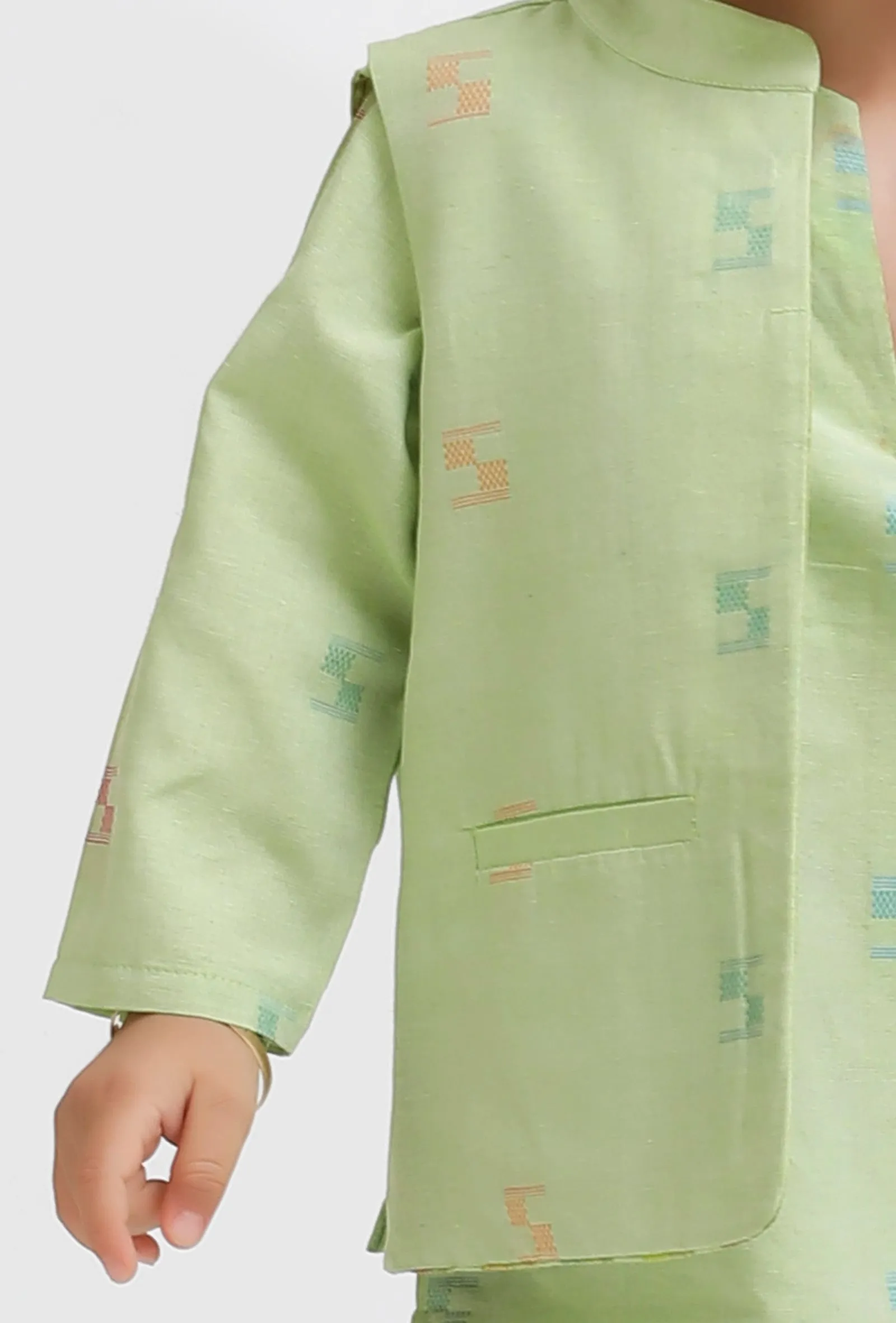 Set Of 3:  Green Dobby Kurta and Green Pant with Green Dobby Nehru Jacket