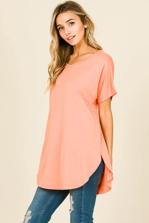 Short sleeve V-neck casual tunic with round hemline