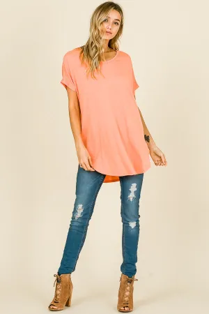 Short sleeve V-neck casual tunic with round hemline