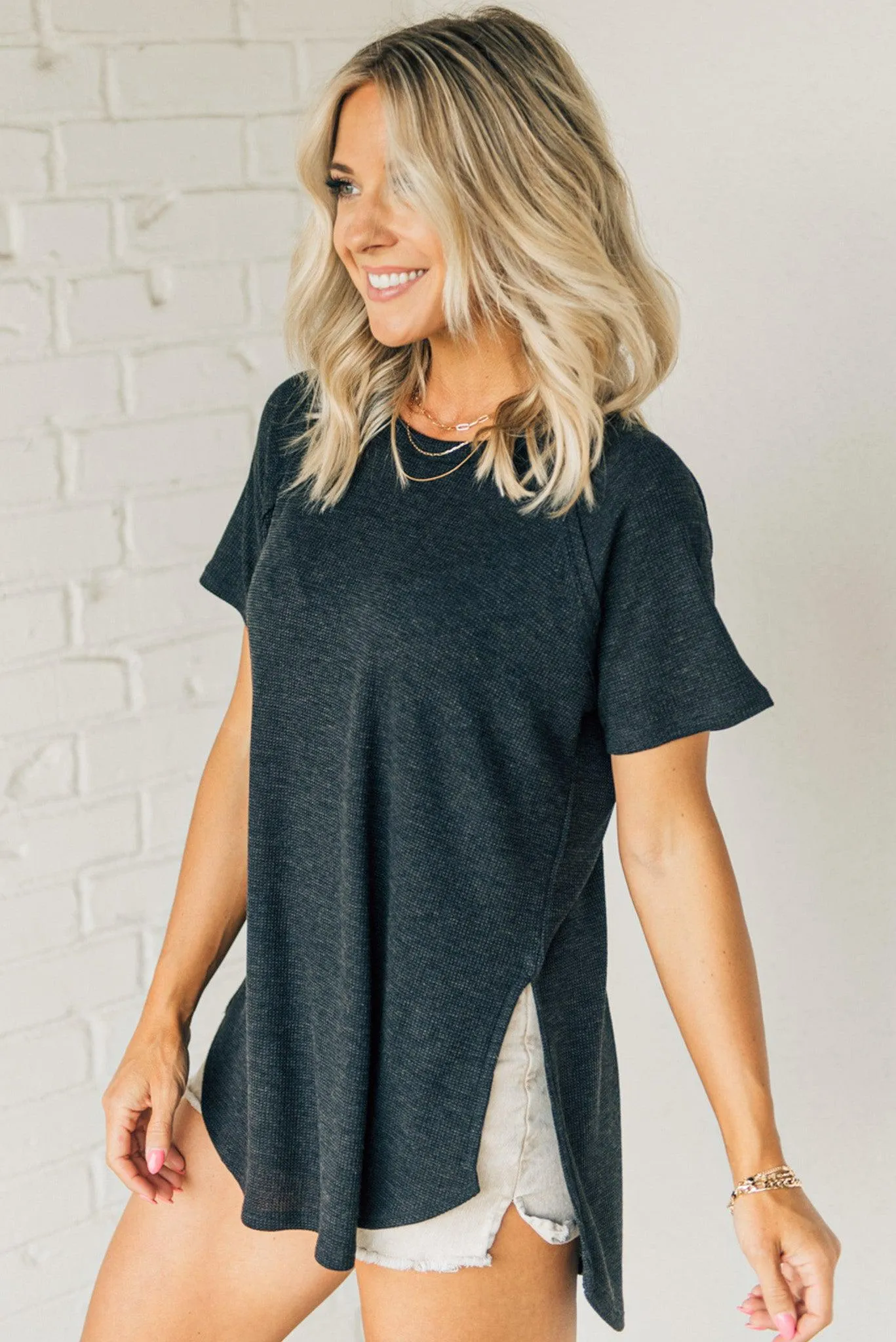 Side Slit Textured Tee