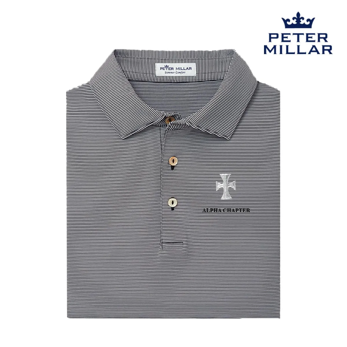 Sigma Chi Personalized Peter Millar Jubilee Stripe Stretch Jersey Polo