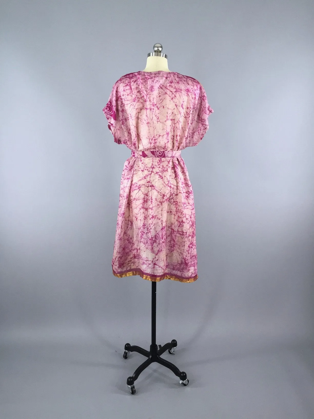 Silk Sari Kaftan Dress / Pink Batik