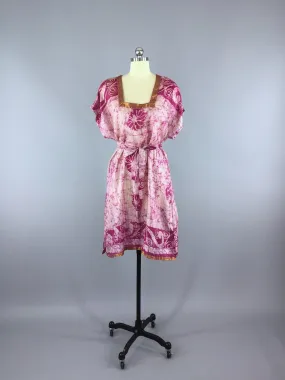 Silk Sari Kaftan Dress / Pink Batik