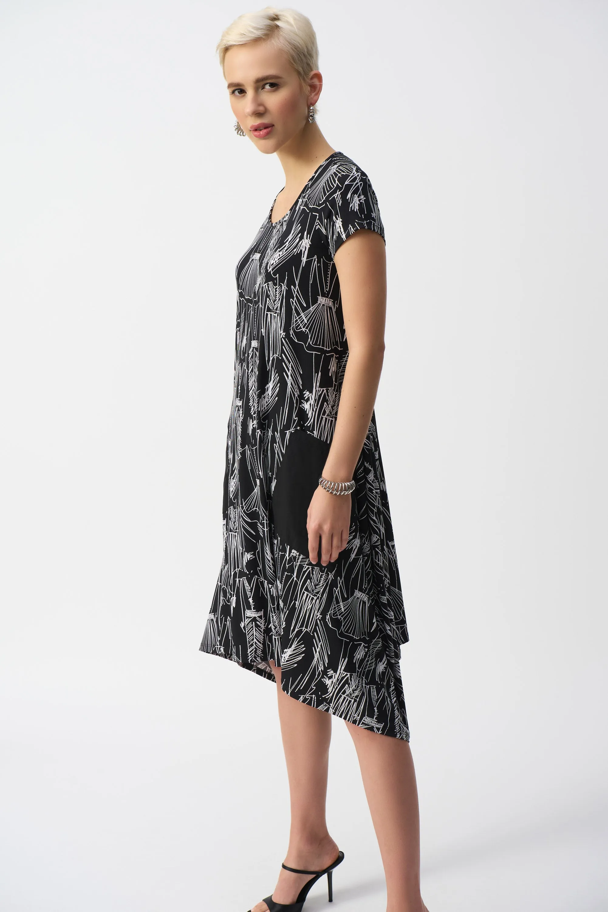 Silky Knit Conversasional Print Cocoon Dress