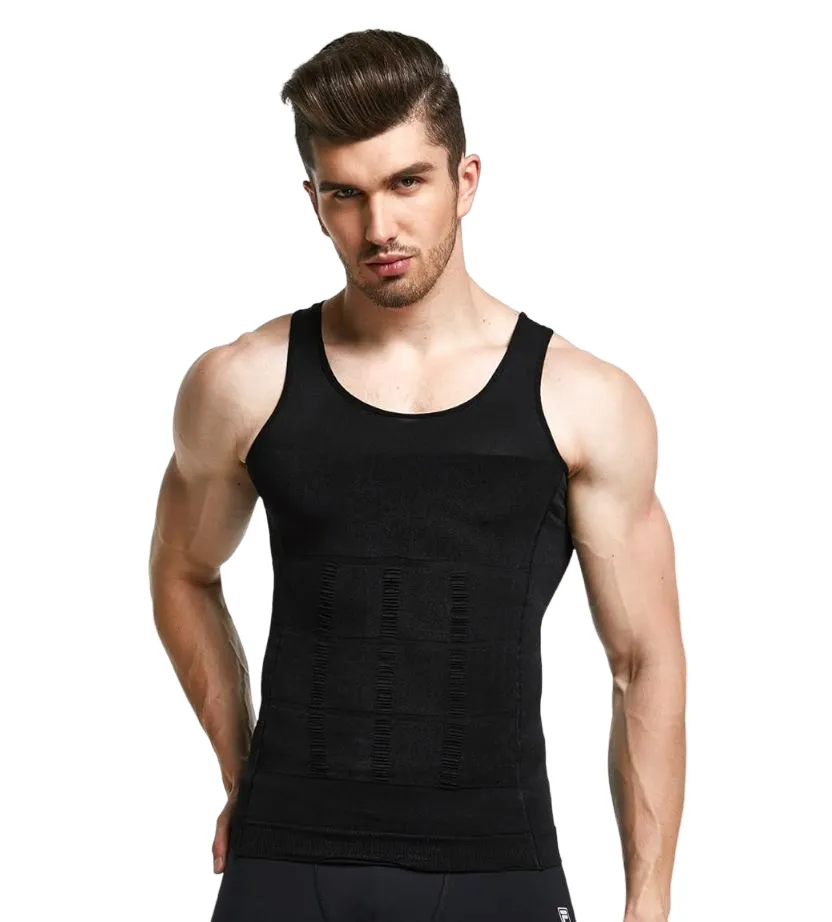 Slimming Tank Top Mens Body Shaper Compression Vest Top Singlet Black White