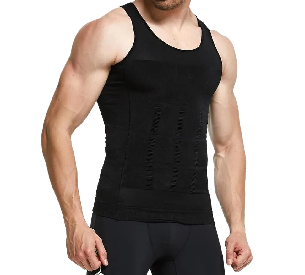 Slimming Tank Top Mens Body Shaper Compression Vest Top Singlet Black White