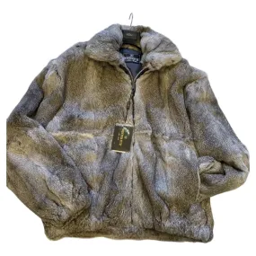 Stone Grey Fur Coat Men's Rabbit Fur Hooded Bomber Jacket for Men by Winter Fur