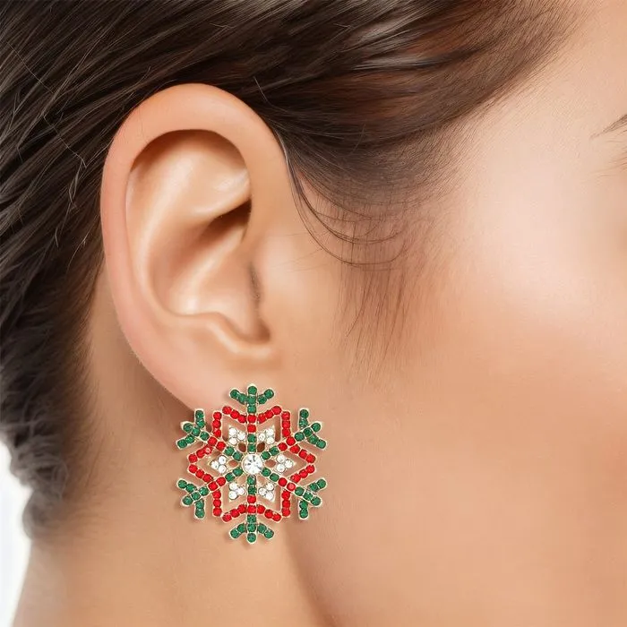 Stud Radiating Snowflake Red Green Earrings Women