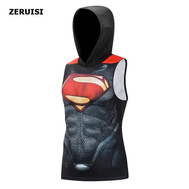 Superhero 3D printing bodybuilding stringer tank top men High elasticity fitness vest muscle guys sleeveless hoodies vest