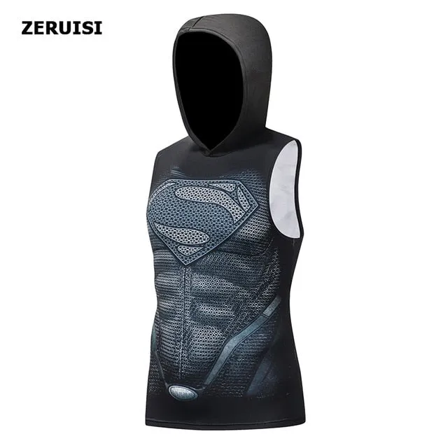 Superhero 3D printing bodybuilding stringer tank top men High elasticity fitness vest muscle guys sleeveless hoodies vest