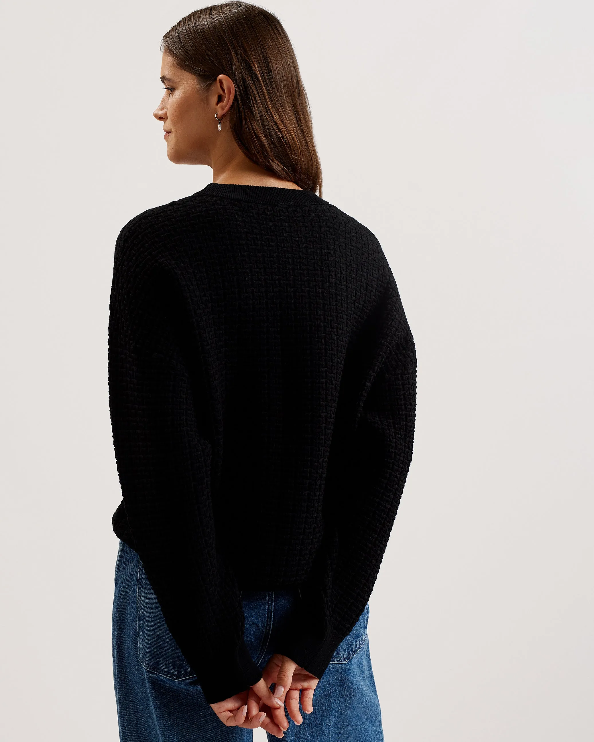 Tedtyy Jacquard Knitted Crew Neck Sweater Black